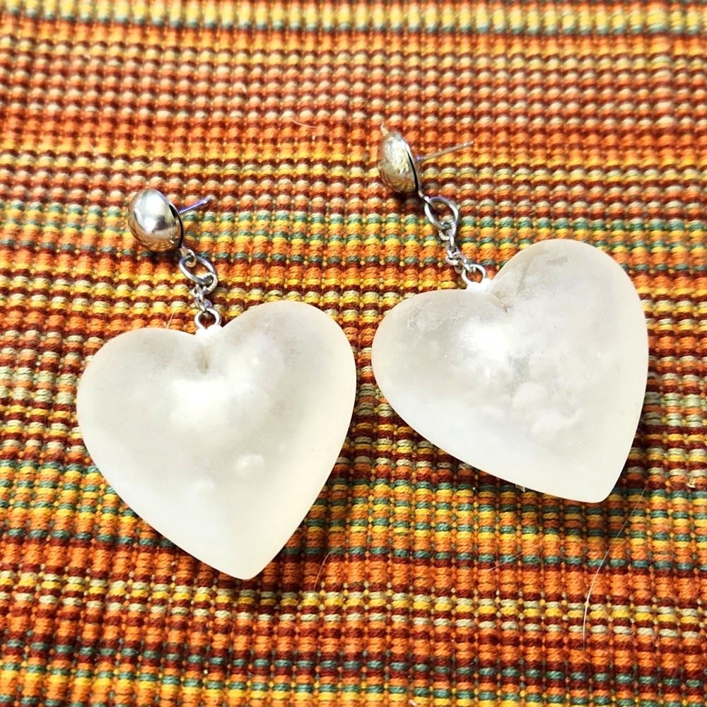 Large Frosted Heart Earrings